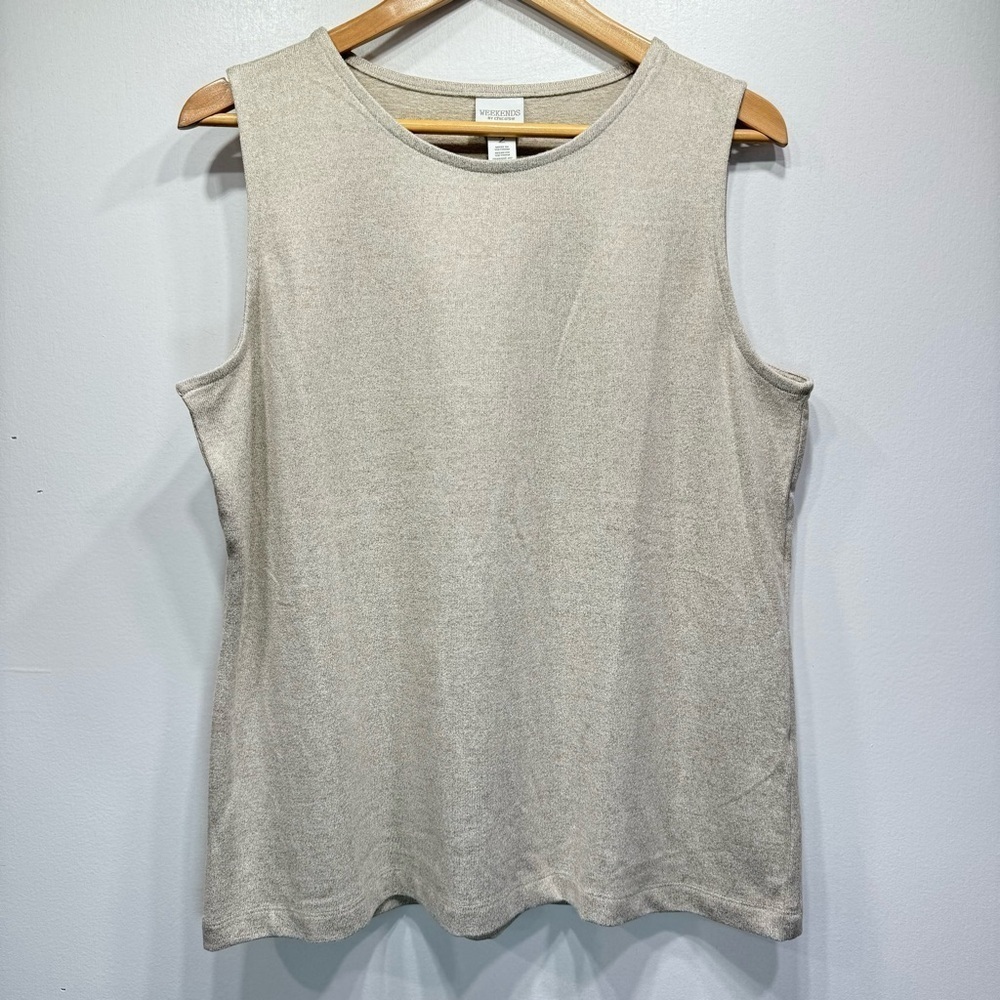 Heathered Tan Round Neck Soft Knit Tank Top Weekends by Chico’s Size 2/L NEW